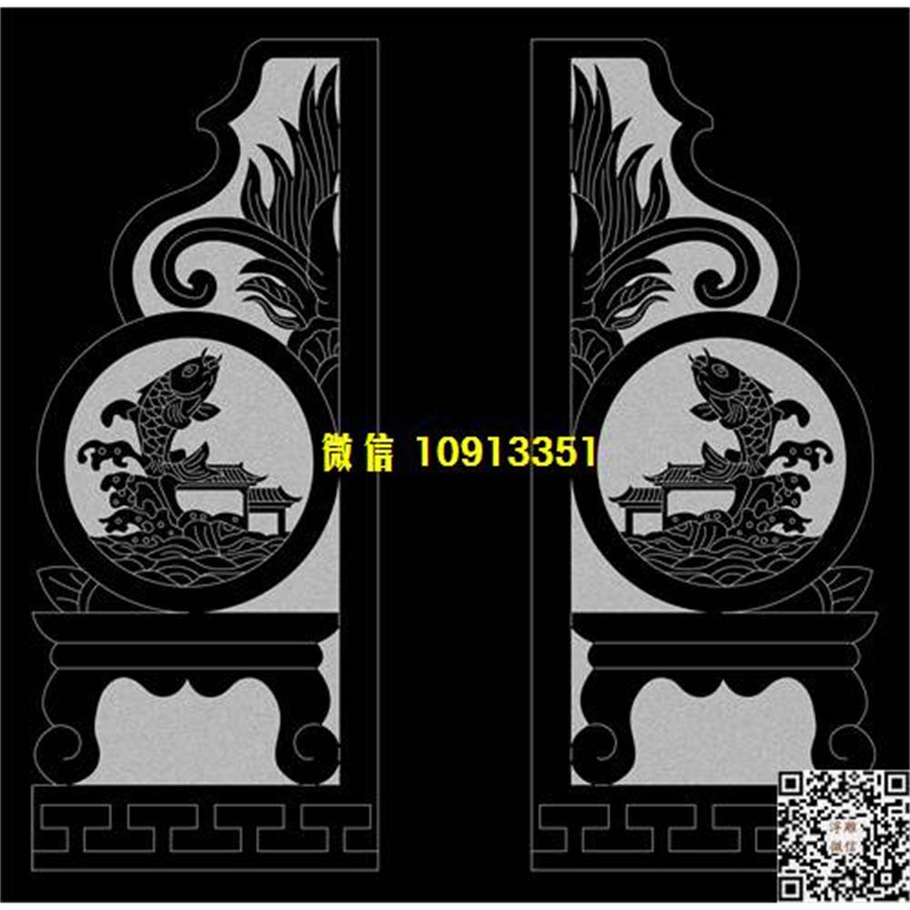 精雕图91鱼墓碑板精雕图线雕图线条图单线铣底图_电脑雕刻plt文泰矢量图精雕图浮雕图